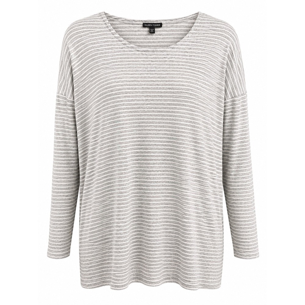 Eileen Fisher Striped Tunic Top XS Gray White Oversized Minimalist Coastal